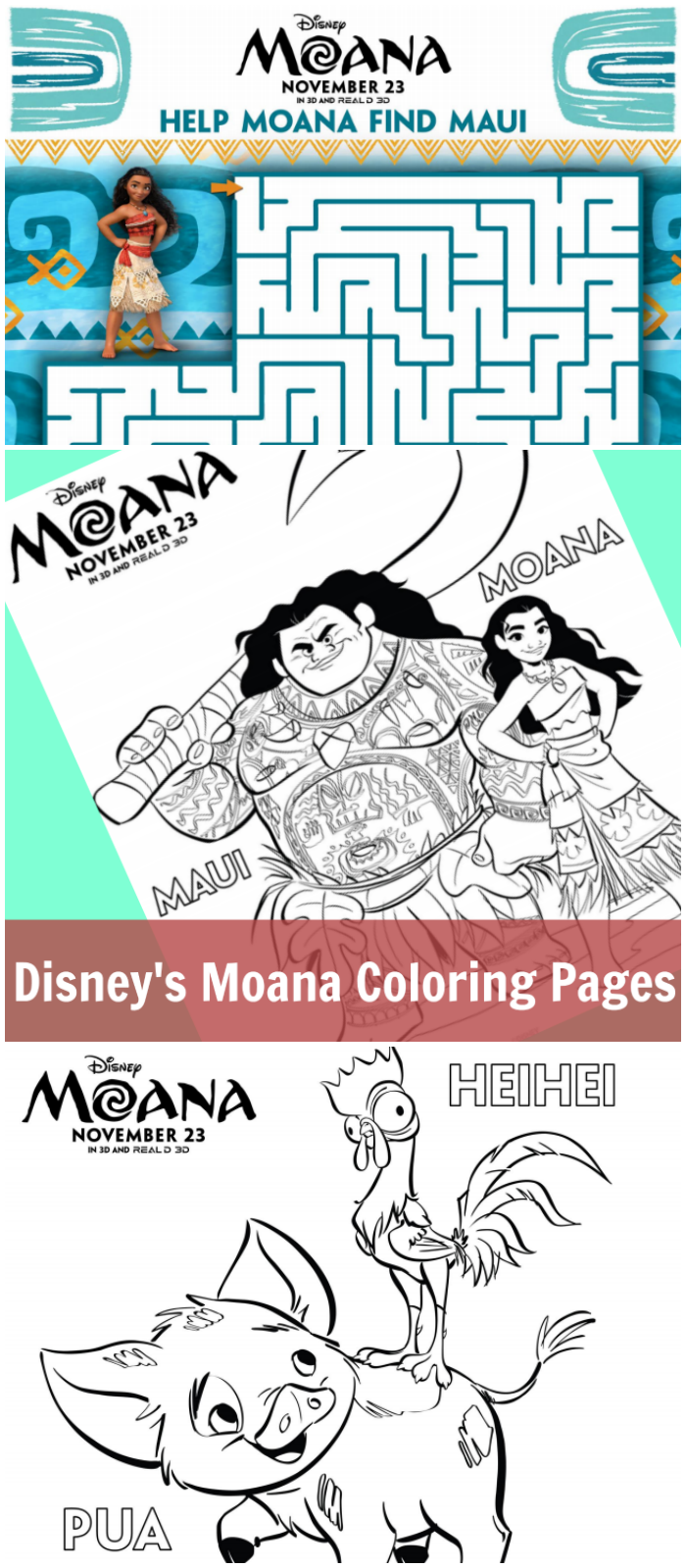 Have fun with your kids with these Disney's Moana Coloring Pages. Download them all at CleverlyMe.com