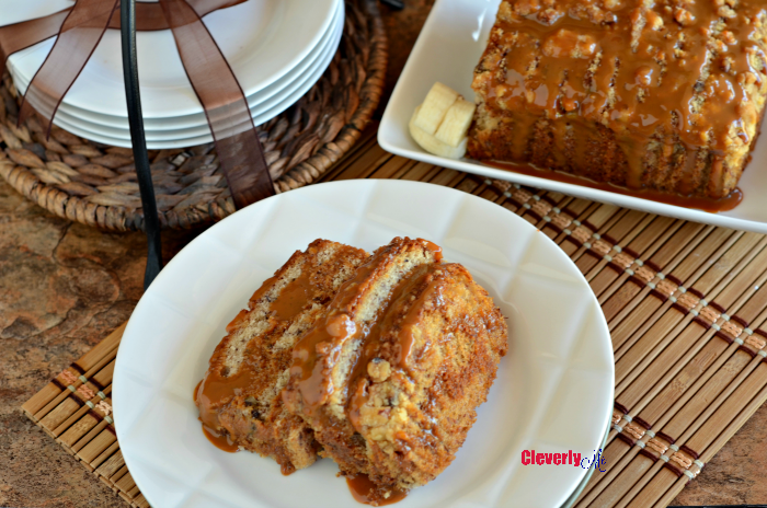 Enjoy this easy and delicious Dulce de Leche Banana Walnut bread for breakfast or as an afternoon treat. Get the recipe at cleverlyme.com