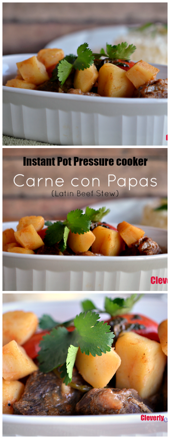 Enjoy this delicious and easy Instant Pot Carne con Papas (Latin Beef Stew) recipe. It is a must-have for meat and potatoes fans everywhere. Recipe at CleverlyMe.com