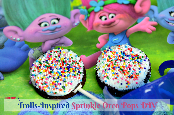 Enjoy these Trolls-Inspired Sprinkle Oreo Pops DIY perfect for Valentine's day, kids' birthday party or any day of the year. More at CleverlyMe.com